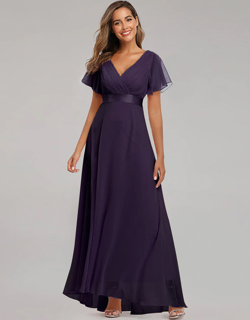 Elegant V-Neck Chiffon Formal Evening Gown
